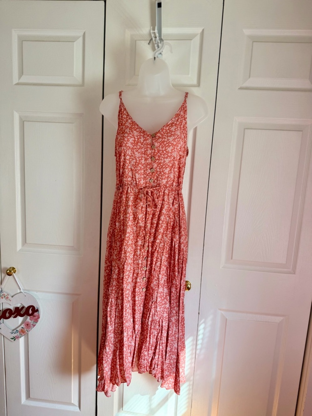 Floral Button-Front Maxi Dress in Coral